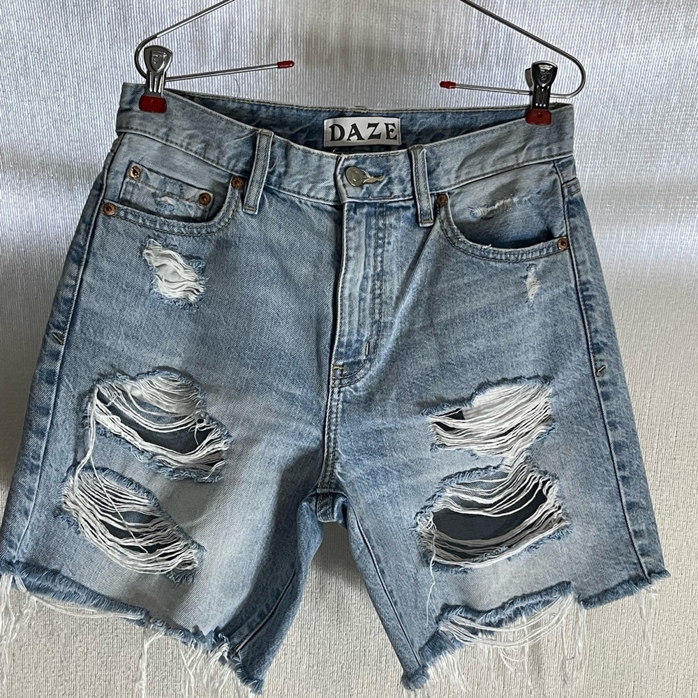 Daze Women's Distressed Blue Jean Shorts